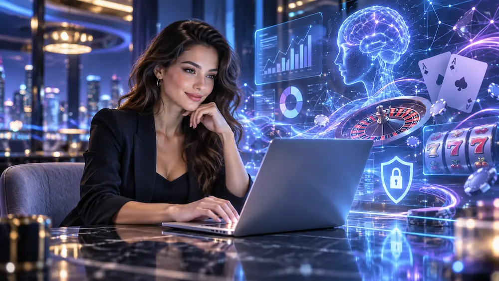 Artificial intelligence technology analyzing online casino games, player data, and gambling security systems