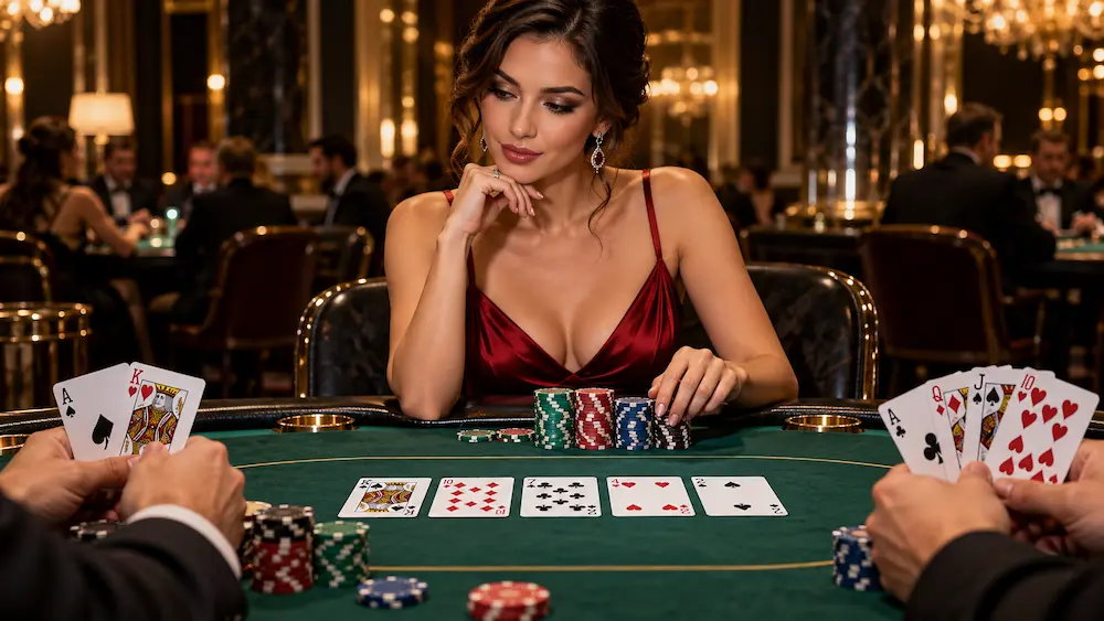 Texas Hold'em and Omaha poker comparison with playing cards and poker chips on a casino table