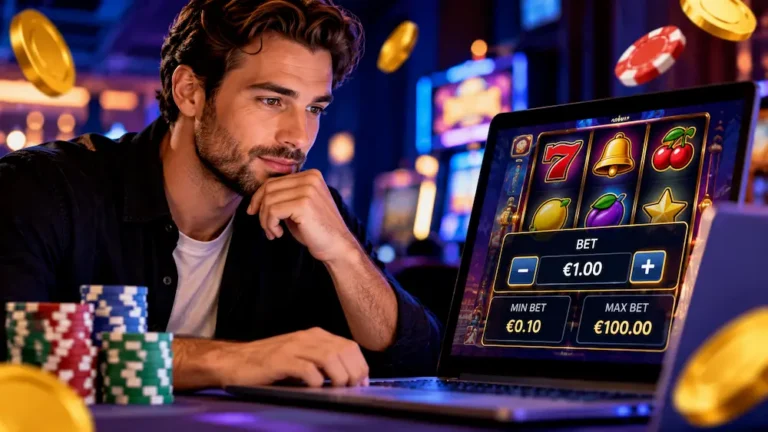 Player checking minimum and maximum betting limits while playing an online casino slot game