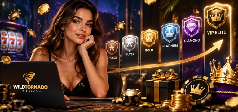 Player exploring VIP levels and loyalty rewards at WildTornado online casino