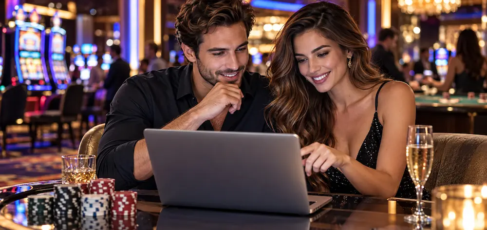 Player reviewing casino bonus wagering requirements and promotional terms on a laptop at WildTornado Casino