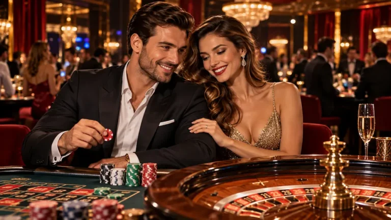 Classic online casino table games featuring roulette, blackjack cards, poker chips, and baccarat at WildTornado Casino.