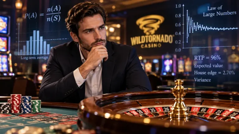 Man analyzing casino probability and the law of large numbers while playing roulette