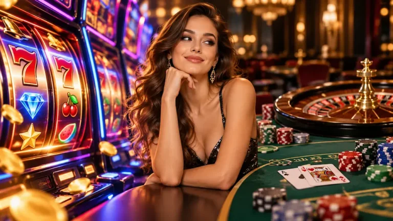 Online casino players comparing slot machines and classic table games